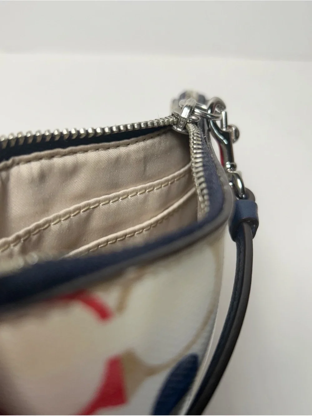 Coach Bleecker Signature C Print Wristlet in Red, Navy, Beige with Hang Tag, EUC